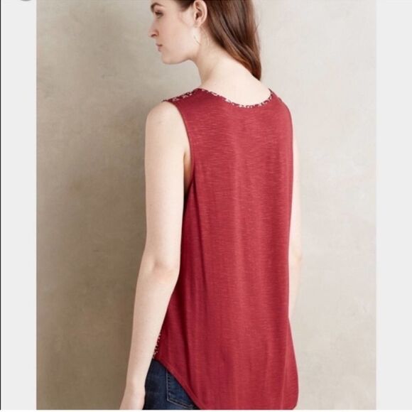 dolan x Anthro L Burgundy White Three Button Front Ditsy Floral Sleeveless Top - Picture 3 of 12